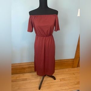 Solid Off Shoulder Split Thigh Dress